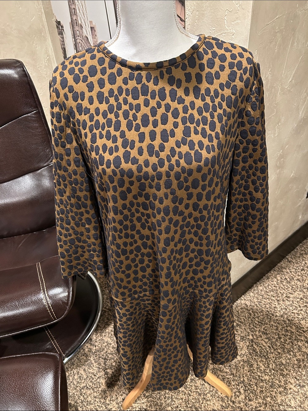LOFT Brown and Black Animal Print Dress LG